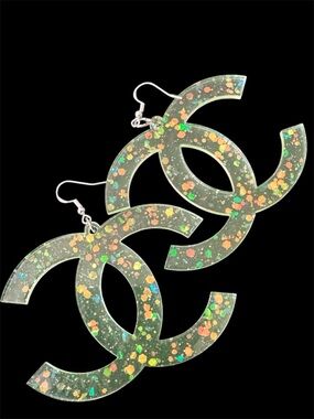Streetwear Sparkle Yellow CC Fashion Dangle Earrings